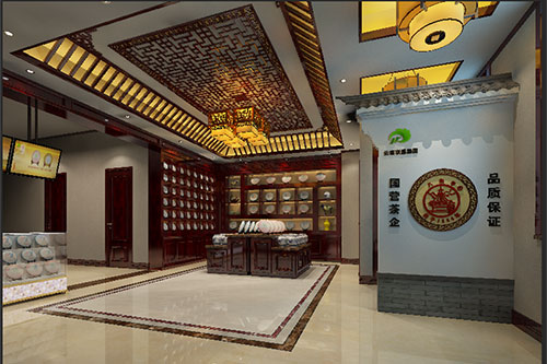 苏州古朴典雅的中式茶叶店大堂设计效果图
